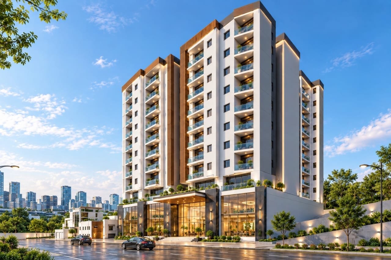 Mixed residential apartment architectural visualization near Semein Hotel